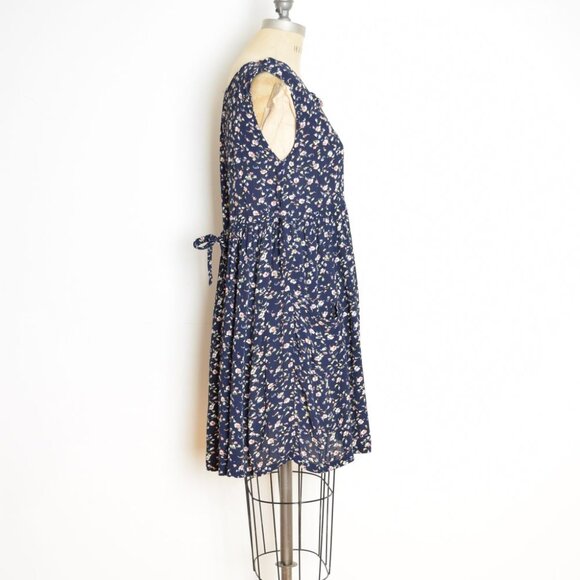 vintage 90s babydoll dress Ecote navy floral print grunge crinkle rayon mini S M - Picture 4 of 8